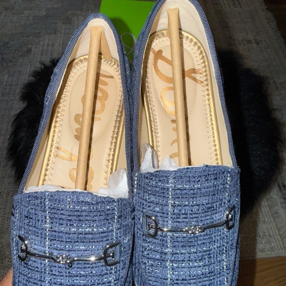 Sam Edelman Denim Blue Tweed Textured Loraine Loafers Shoes Size 5.5 Worn 1x - Picture 8 of 8
